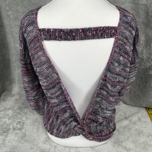 Express Purple Multicolored Marled Pullover Sweater V Neck Open Back Size XS